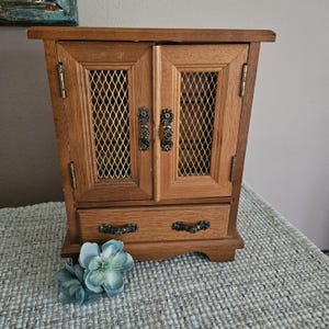 Vintage Armoire Wooden Musical Jewelry Box