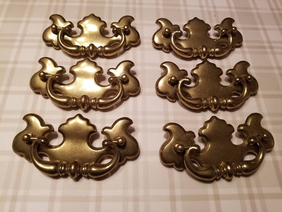 Lot Of 6 Large Vintage Brass Chippendale Drawer Pulls With Etsy