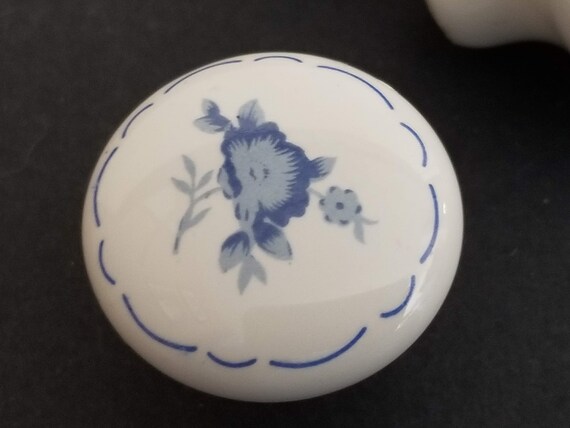 Lot Of 8 Salvaged Blue Floral On White Ceramic Drawer Pulls Or Etsy