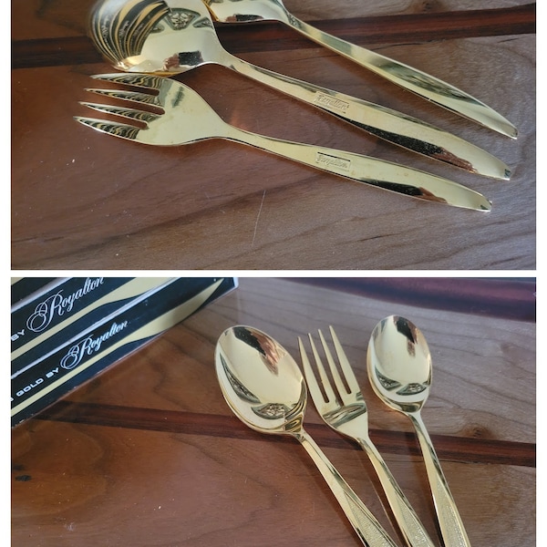 Vintage Elegance In Gold By Royalton / 24K Gold Electroplated Flatware / 3 Piece Companion Sets ONLY / Circa 1960's