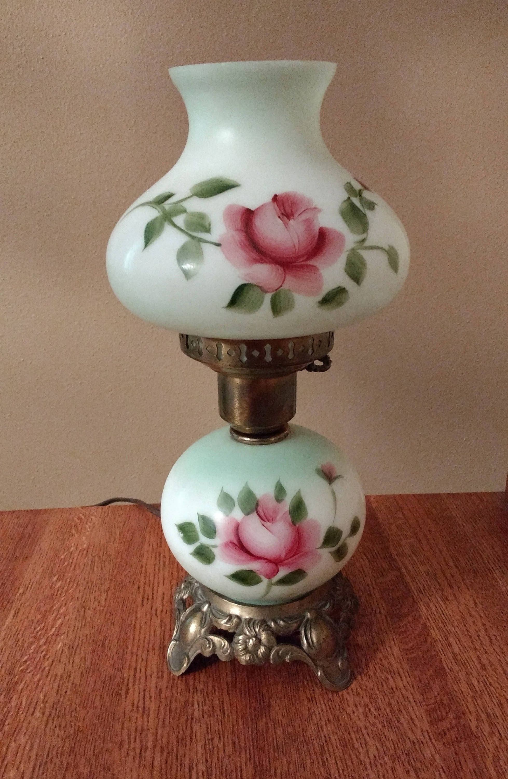 MidCentury Hand Painted Milk Glass Hurricane Globe Lamp / 3 Etsy