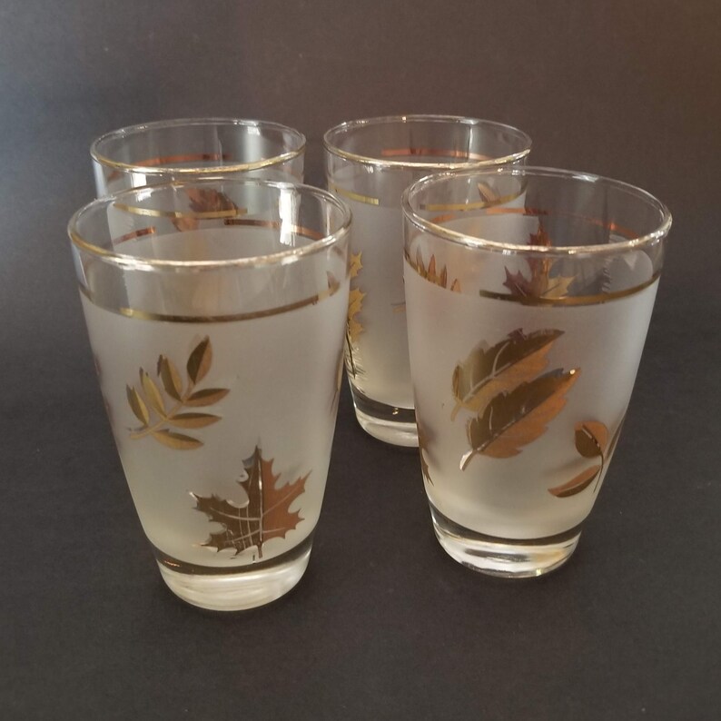 Set of 4 Frosted Bar Glasses Golden Foliage by Libbey Glass Etsy