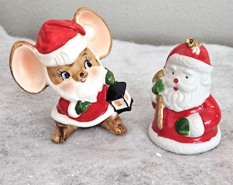 2 Vintage Porcelain Santa Figurines Ornaments