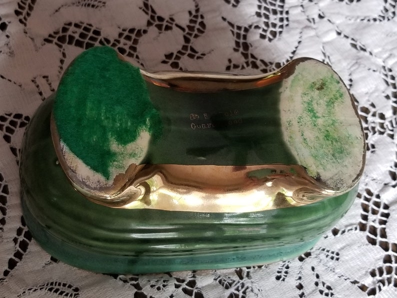 Vintage Green Planter Trimmed with 22K Gold  Mid-Century Planter  Gilded with Gold