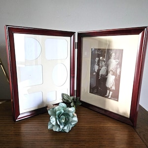 Vintage Hinged Double 8 x 10 Wood Frame Mahogany with Mats / Table Top Frame