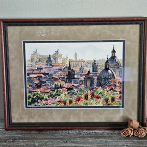 Vintage Framed and Double Matted Watercolor Painting of Rome &quot;Roma&quot; Signed by Artist