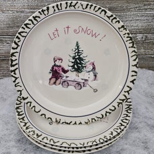 Set of 4 Vintage Gibson Stoneware Christmas Dinner Plates Let It Snow!