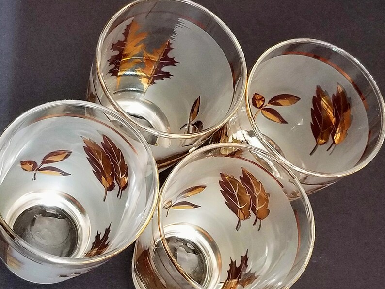 Set of 4 Frosted Bar Glasses Golden Foliage by Libbey Glass Etsy