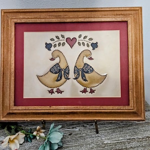 Vintage Original K.B. and Company Framed Tin Punch / Geese and Heart / Farmhouse Country Decor