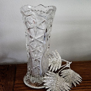 Vintage Pressed Clear Glass 9.75 &quot; Tall with Faceted All-Over Design