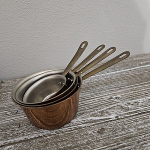 Vintage Set of 4 Copper Measuring Cups with Handles