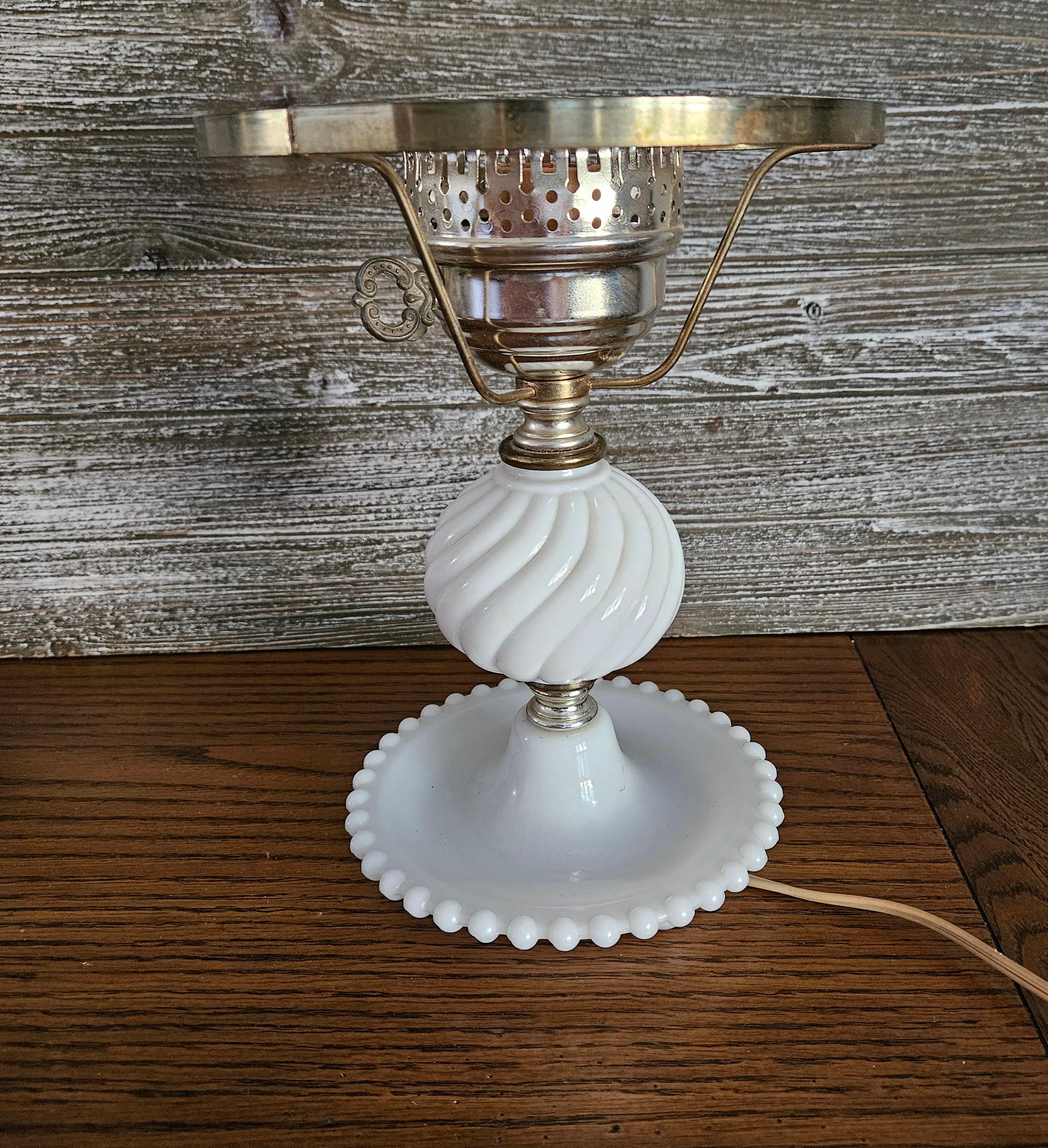 Milk Glass Swirl Bedside Lamp Base Only / Vintage 1960's Milk Glass Lamp