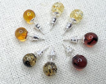 Classic Baltic Amber Ball Stud Post Earrings – Everyday Elegance in Four Timeless Colors