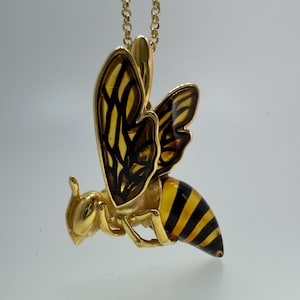 One-of-a-Kind Hand Etched Baltic Amber Bumblebee Pendant | Gold Plated Sterling Silver | Unique Artisan Amber Jewelry