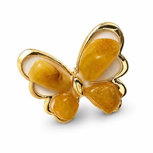 Butterfly Stick Pin Gold-tone Brooch Crystals, Yellow & Amber Gold Tone Butterfly Brooch Pin Yellow & Amber Rhinestones  main image 2