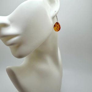 Sterling silver genuine Baltic amber teardrop leverback earrings image 4