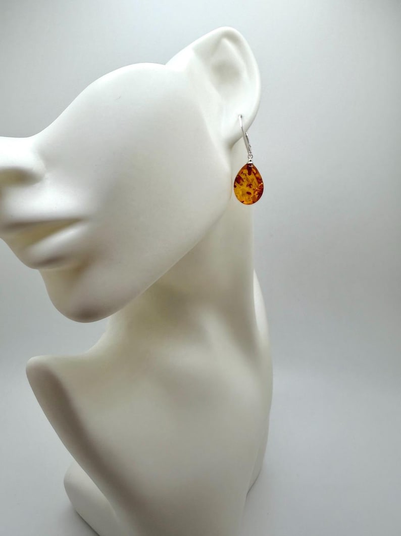 Sterling silver genuine Baltic amber teardrop leverback earrings image 4