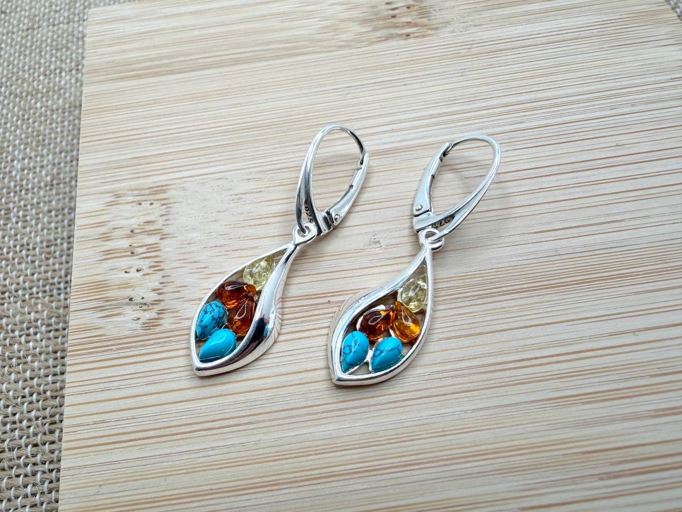 Boucles D'oreilles Pendantes En Verre Couleur Ambre – Légères Et élégantes, Pour Oreilles Percées