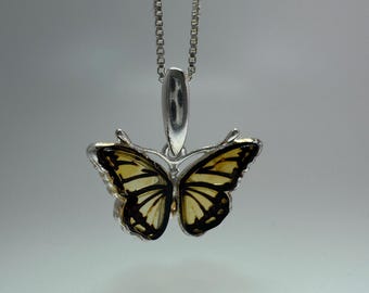 Pendentif Breloque Papillon En Argent 925 Avec Ambre Baltique Véritable - Neuf Avec étiquette