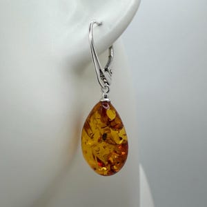 Sterling silver genuine Baltic amber teardrop leverback earrings image 6