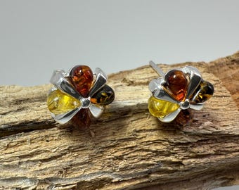 Simple, sophisticated, multi amber genuine Baltic amber stud earrings