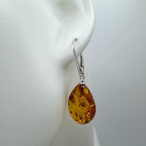 Sterling silver genuine Baltic amber teardrop leverback earrings image 5