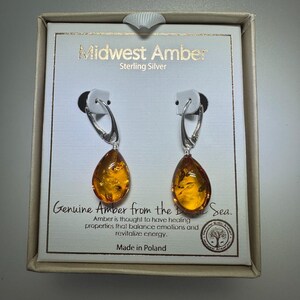Sterling silver genuine Baltic amber teardrop leverback earrings image 11
