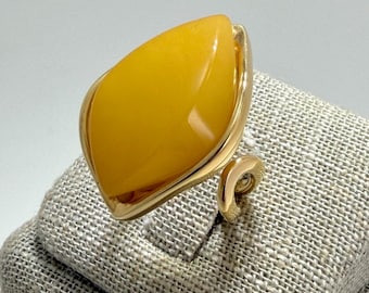 Einzigartiger Gelber Butterscotch baltischer Bernstein Ring in vergoldetem Sterlingsilber