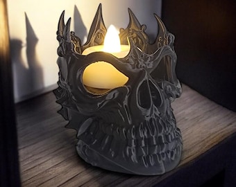 Portavelas con forma de calavera impreso en 3D: Decoración gótica para el hogar