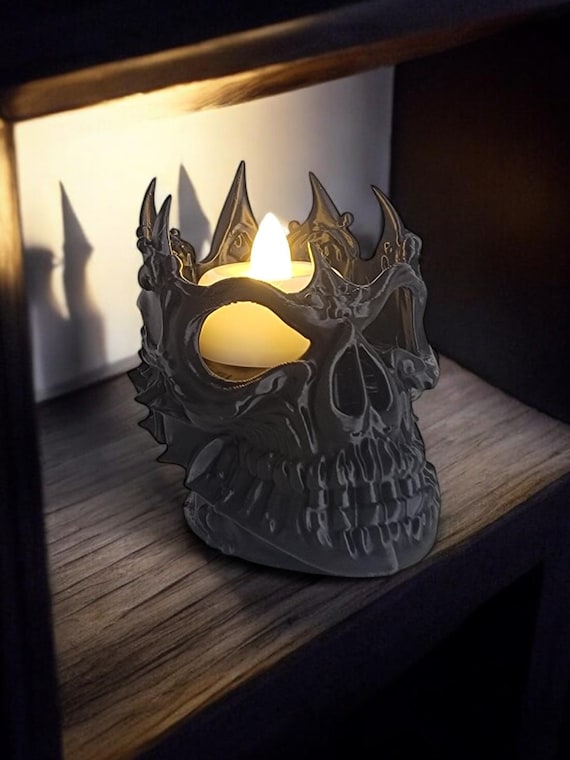3D Printed Skull Tealight Holder: Gothic Home Decor