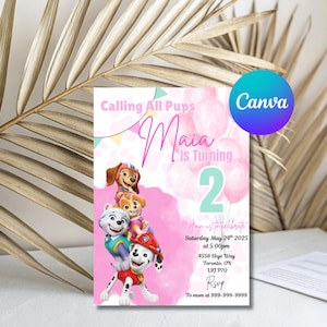 Invito di compleanno a forma di zampa / Invito di compleanno per bambina modificabile / Modello digitale per la festa dei cuccioli / Stampabile per bambini / Download immediato