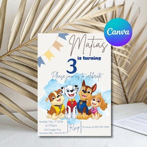 Invitación de cumpleaños Paw-Ty / Invitación de cumpleaños editable / Plantilla digital para fiesta de cachorros / Imprimible para niños / Descarga digital