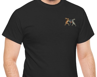 Medieval Swordfighting Bunnies T-Shirt - White Tee with Fencing Rabbit Duel Illustration - Funny Gothic Historical Art