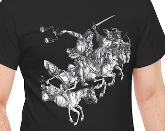Camiseta de los Cuatro Jinetes del Apocalipsis - Alberto Durero - Grabado renacentista - Arte de la Revelación