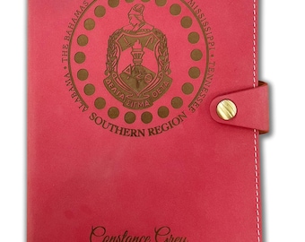 Personalized Delta Sigma Theta Refillable Journal • Red Faux Suede Notebook • Custom Engraved • Leadership Gift