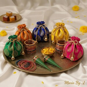 Floral Potli Tasche Mehndi Nikahh Shadi Geschenke Hochzeit Gefälligkeiten Rückgabe Geschenke