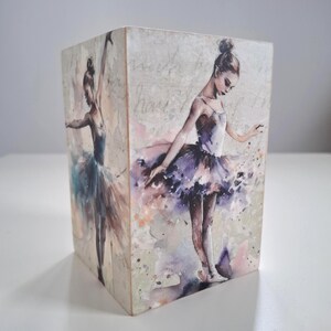 Portalápices de madera con decoupage, arte de bailarina en acuarela, organizador de escritorio, recipiente para brochas de maquillaje