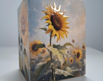 Gran soporte de bambú con girasoles / Organizador de escritorio / Organizador de papelería / Almacenamiento de brochas de maquillaje