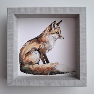 Original Fox Painting | Animal Portrait | Original Watercolour Painting | Wildlife Wall Art | Handmade Gift Idea | Framed 14.3x14.3cm