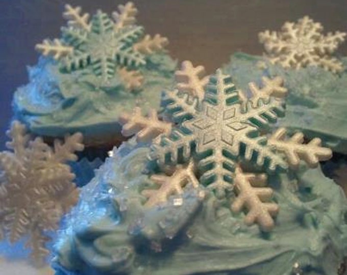 Cake Decorations Edible Snowflakes Large Size Gum Paste Blue and White