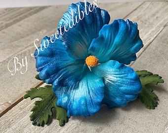 Gum Paste Hawaiian Hibiscus Flower Cake Decorations Blue Fondant flower Gumpaste