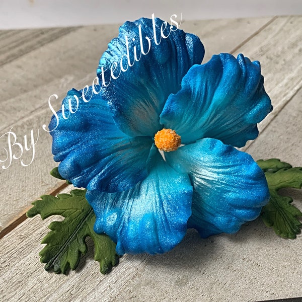 Gum Paste Hawaiian Hibiscus Flower Cake Decorations Blue Fondant flower Gumpaste