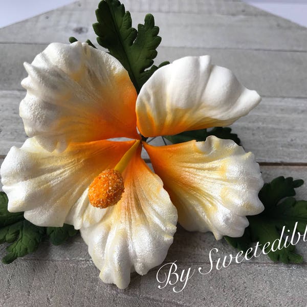 Gum Paste Hawaiian Hibiscus Flower Cake Decorations White Fondant flower Gumpaste