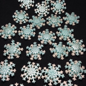 READY to GO NOW Edible Small Snowflakes Blue and White Cake Toppers image 2