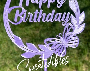 Happy Birthday Cake Topper 3D Printed SILK PURPLE