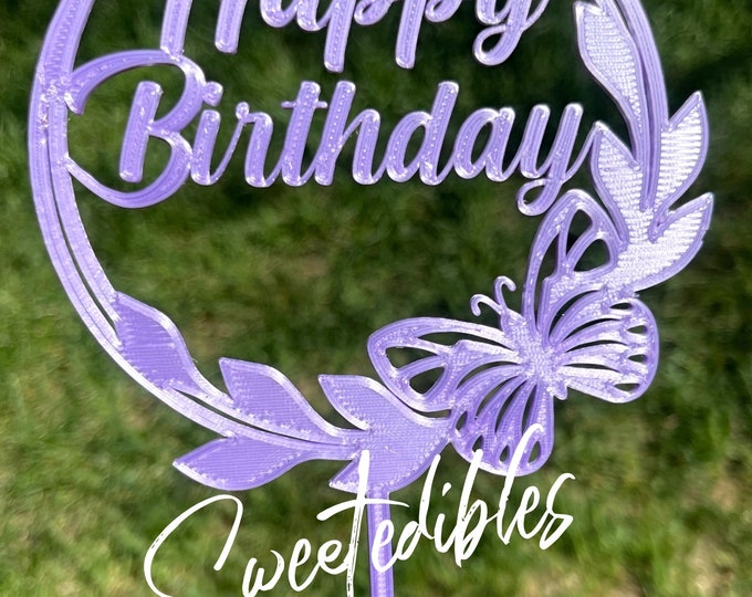 Happy Birthday Cake Topper 3D Printed SILK PURPLE