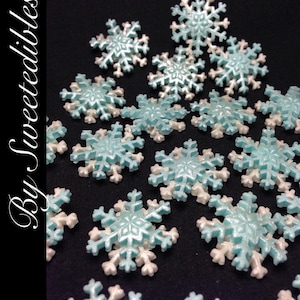 FROZEN THEME Edible Small Snowflakes Blue and White Cake Toppers