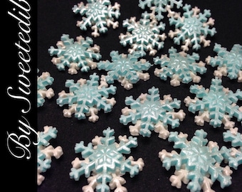FROZEN THEME Edible Small Snowflakes Blue and White Cake Toppers