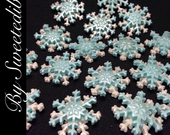 FROZEN THEME Edible Small Snowflakes Blue and White Cake Toppers