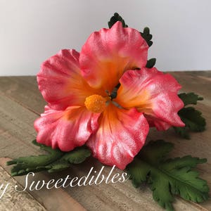 Gum Paste Hawaiian Hibiscus Flower Cake Decorations Pink Gumpaste Fondant